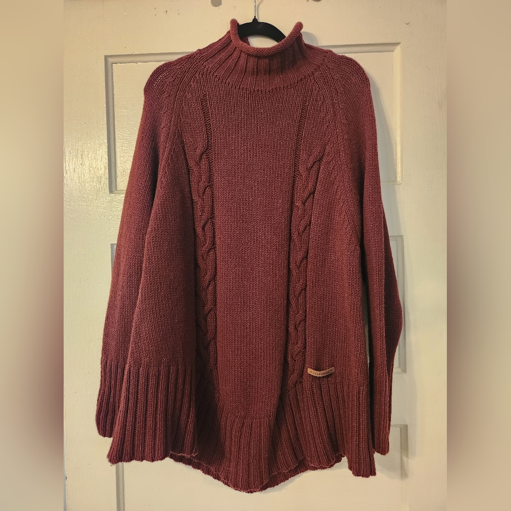 Holebrook Fisherman Sweater, Burgundy Alpaca Blend Cable Knit Sz M Oversized EUC
